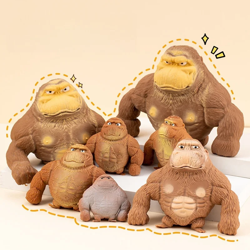 Cute Gorilla Figurines Humorous Expression Monkey Statues Stretchable Squeeze Animal Figure Office Ornament Home Decoration