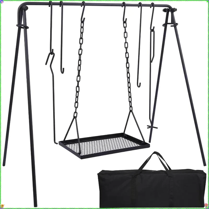 

Collapsible Campfire Grill & Cookware Hanger. Portable Swing Stand with 6 Hooks for Camping & Bonfires