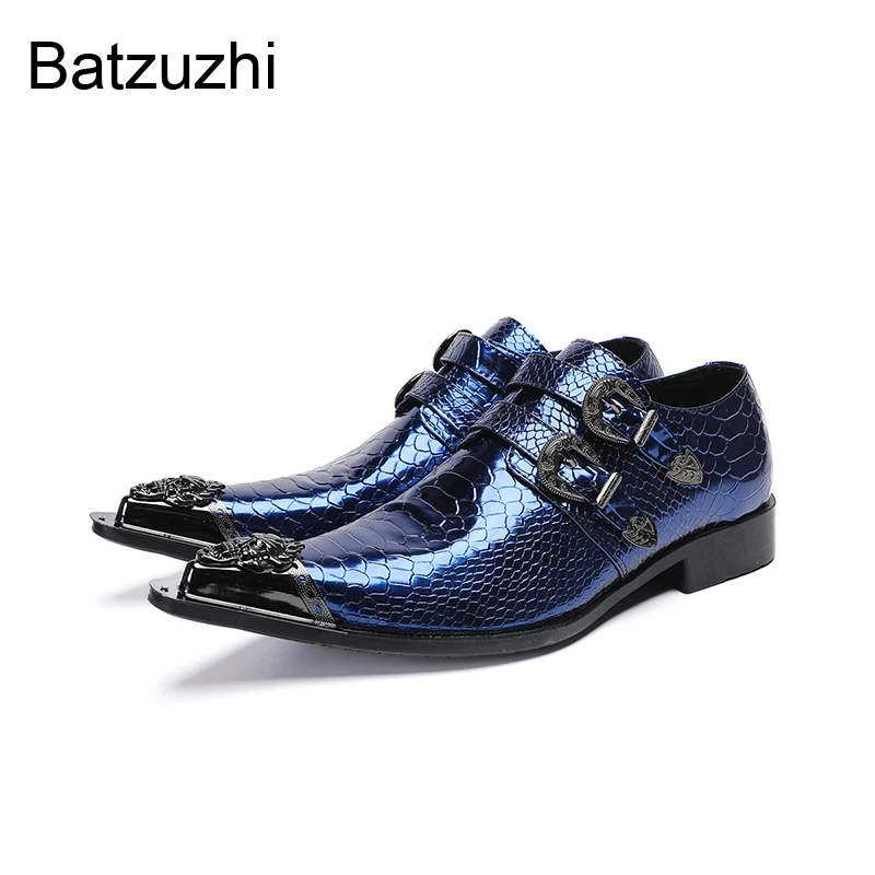 

Batzuzhi 2025 New Men's Genuine Leather Dress Shoes Man Slip on Blue/Gold Formal Business, Party and Wedding Shoes for Man!