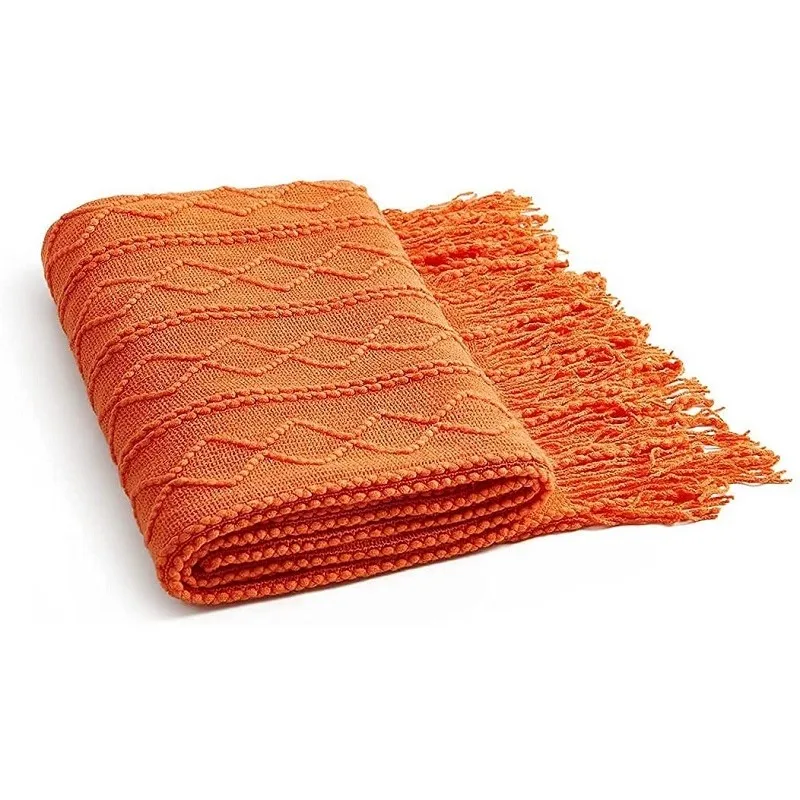 

Оранжевые вязаные пледы с кисточками, большие уютные текстурированные массивные фермерские домашние уличные винтажные подарочные одеяла Manta Para Sofá