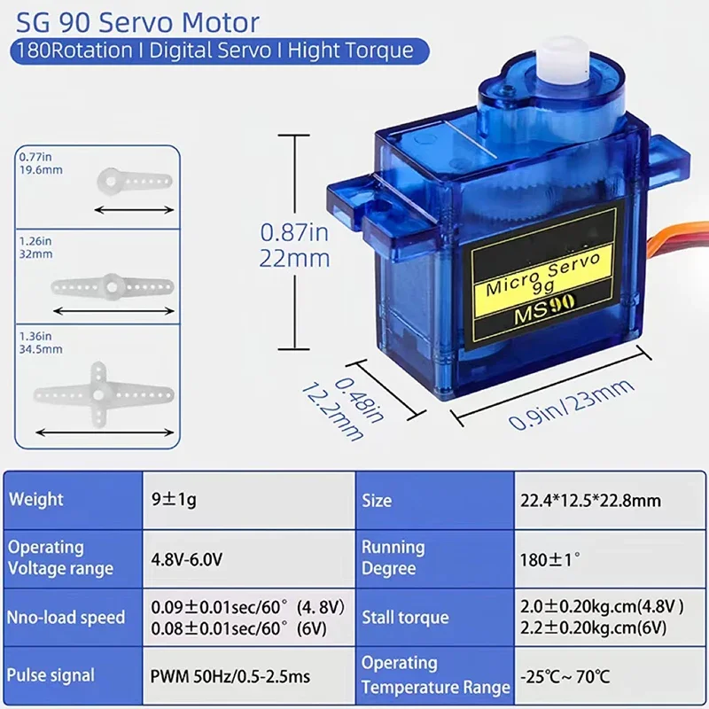 1-5 sztuk SG90 9G mikro serwosilnik do samolotów RC ramię robota 180°/360° Sterowanie serwomotoru stałopłatowego do helikoptera samolotowego