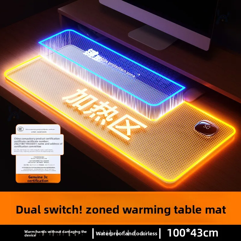 Zoned Heated Desk Pad with Digital Display and 5 Level Temperature Control, Large PU Leather Warm Mouse Mat for Office, Gaming