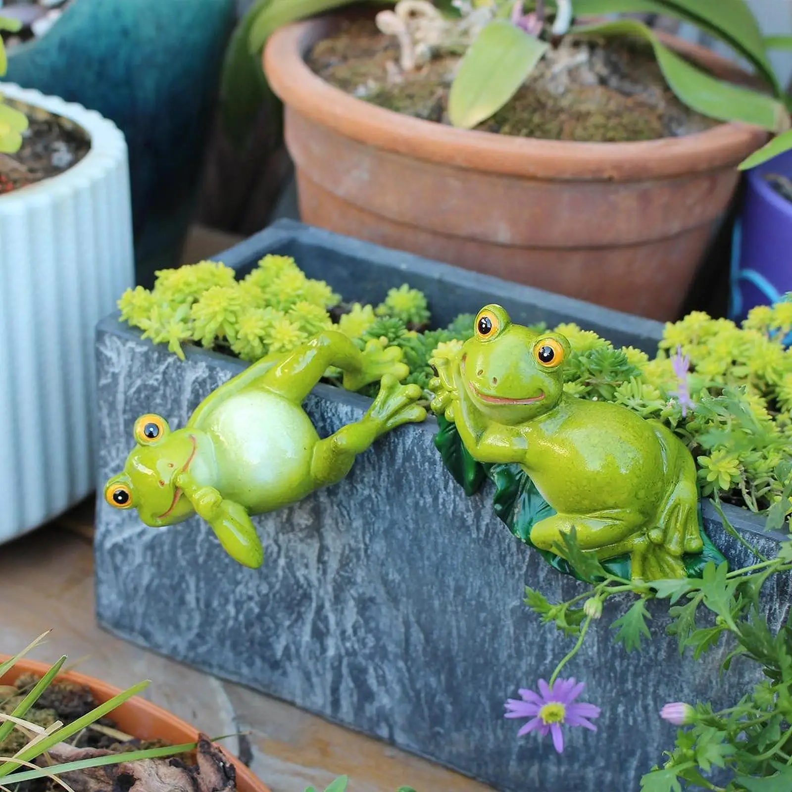 

2шт статуя лягушки цветочный горшок аксессуары Коллекционная водонепроницаемая милая смола