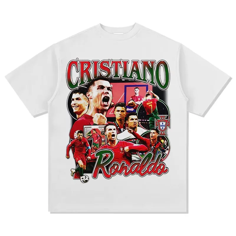 Cristiano Ronaldo 100cotton men's football Tshirt Portugal jersey Commemorative shirt Summer Unisex oversized Short Sleeve shirt
