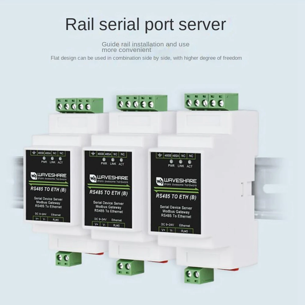 2025 New-Waveshare RS485 Serial Port Server RS485 To RJ45 Ethernet TCP/IP To Serial Port Module Rail Type Serial Port Server