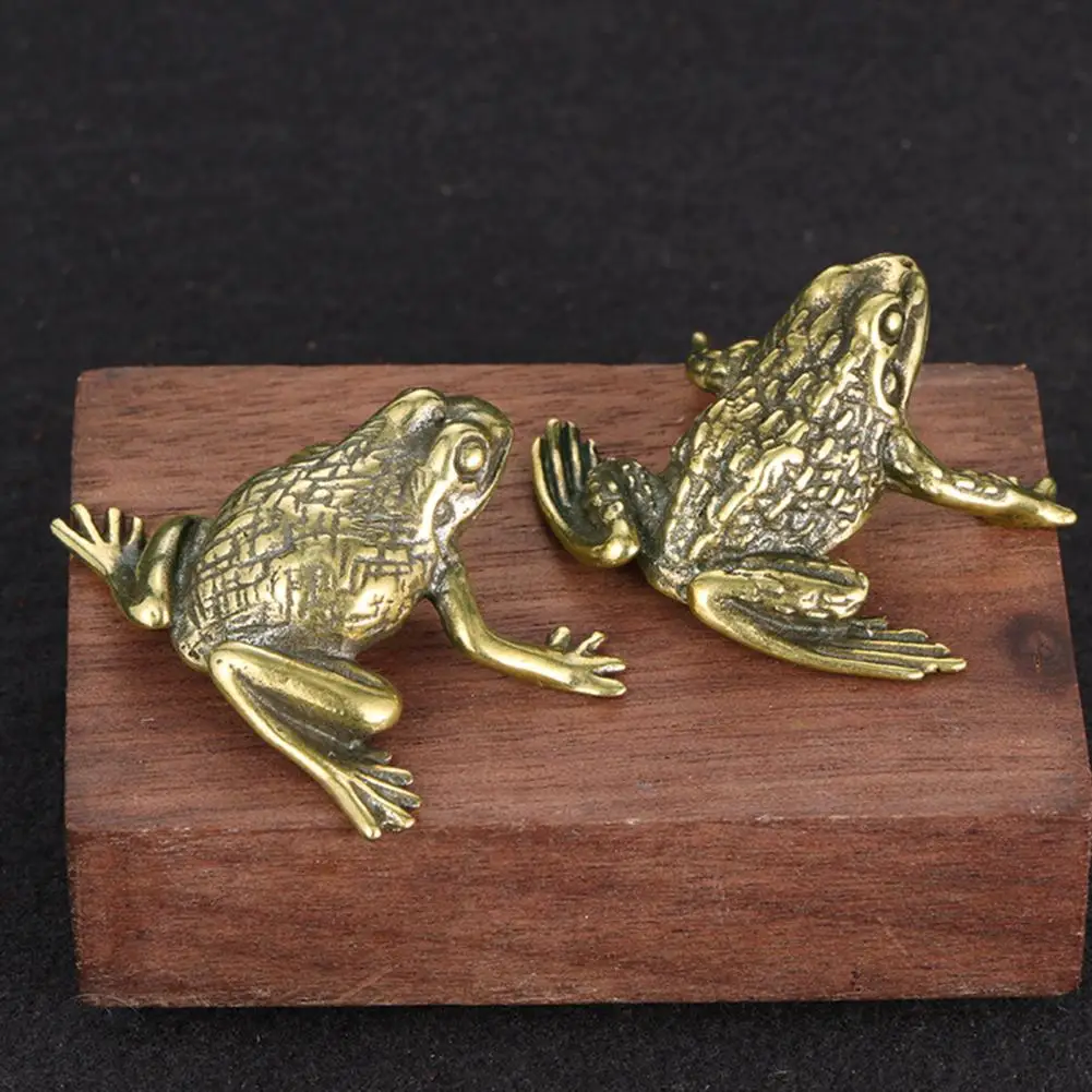 Brass Figurine Realistic Appearance Collectible Casting Vintage Desktop Mini Frog Copper Sculpture Office Decor