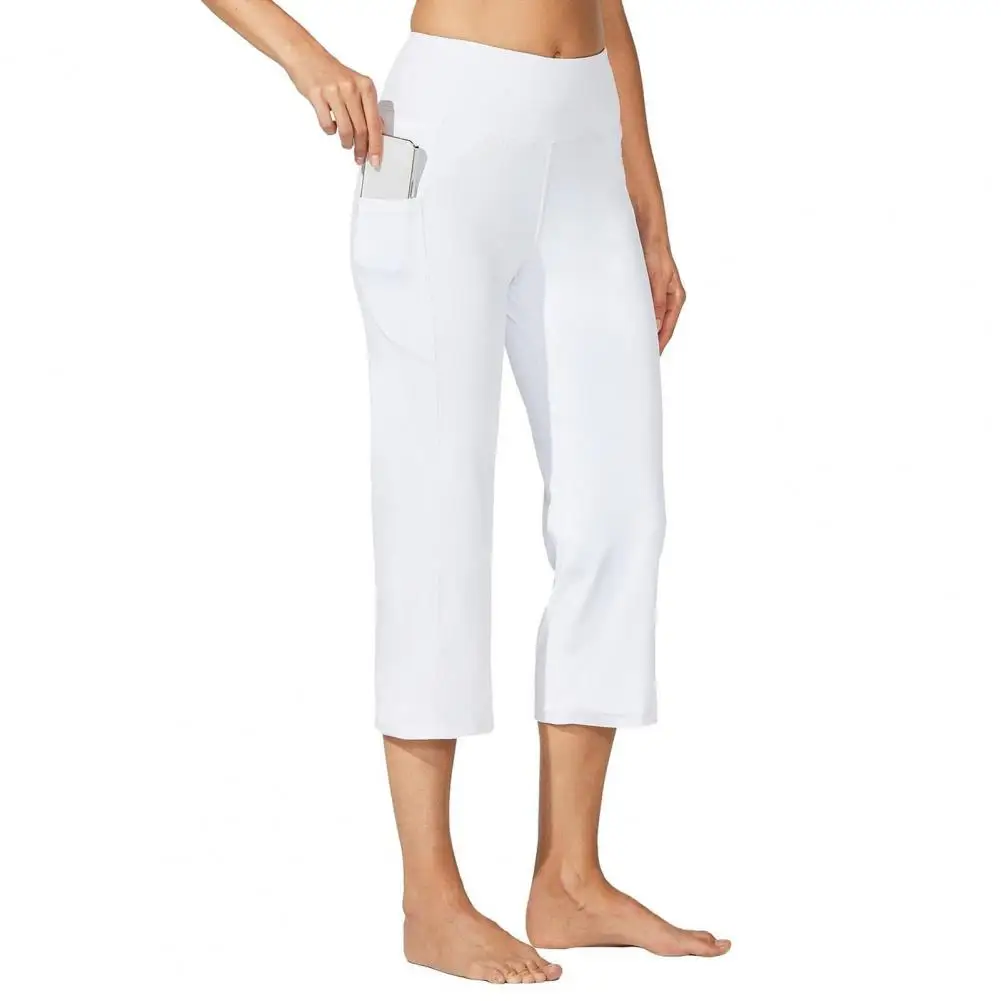 Cropped Yoga Pants High Waist Straight Leg Cropped Pants Women’s High Waist Cropped Pants Wide Seam Stitching Belt Bottoms
