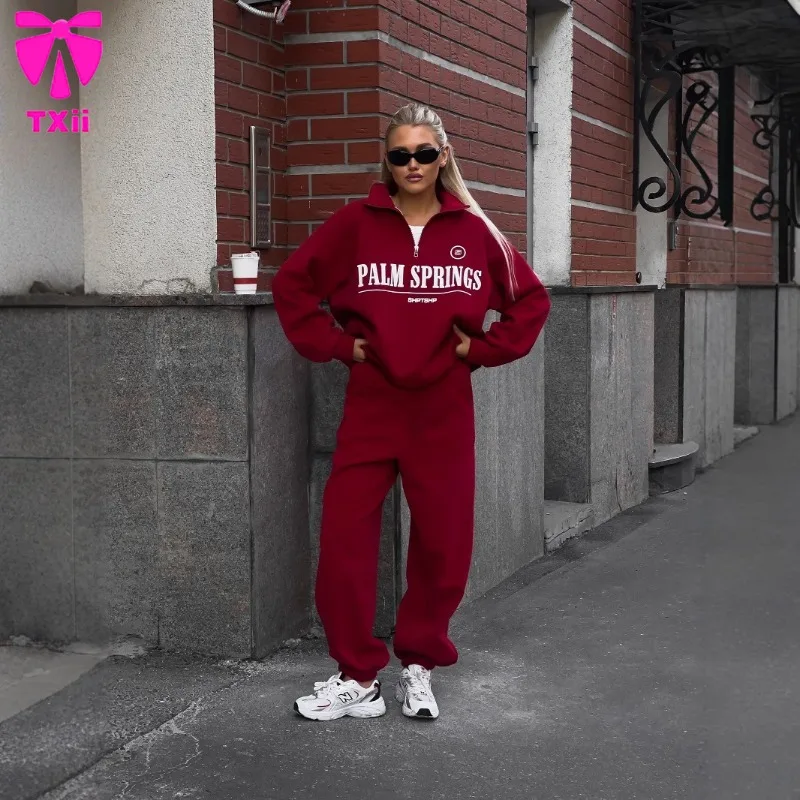 2024 autumn and winter new women's two-piece loose and fashionable women's zipper long sleeved sweatshirt long pants set