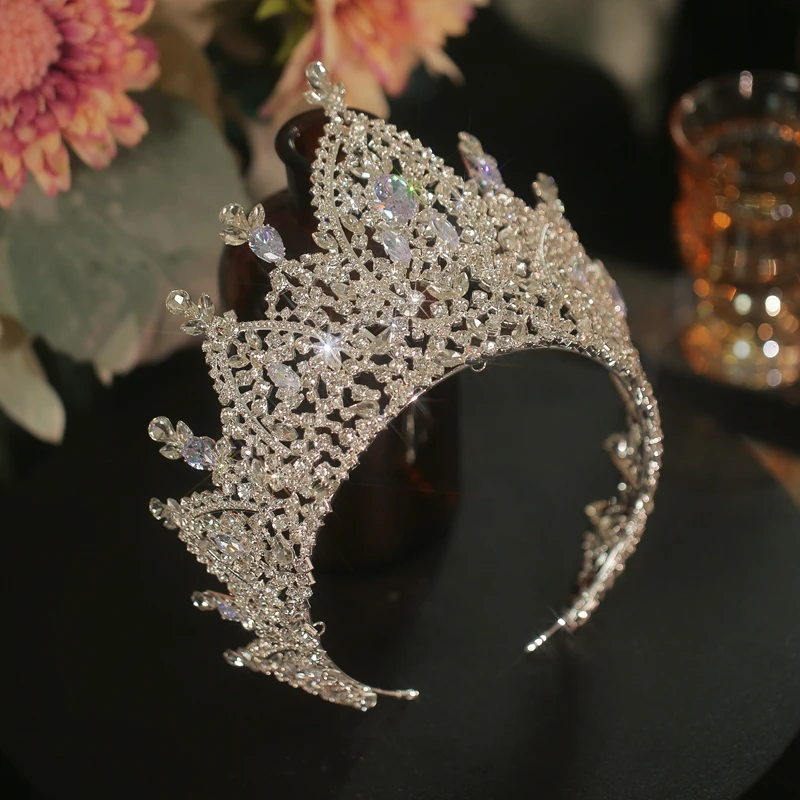 Himstory Hair  Jewelry Pageant  Accessories Classic Large Tiaras Cubic Princess Bride Zircon Wedding Crown For Women