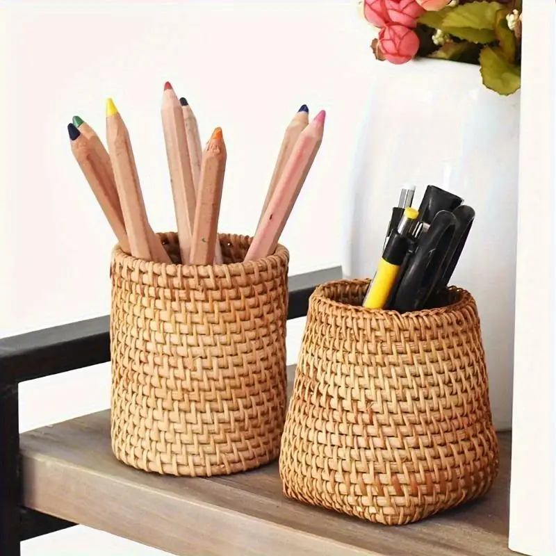 

Storage Baskets, Rattan Pen Holder, 1 Count Durable Lightweight DeskOrganizer, Desk Supplies Holder for Home, Office & School