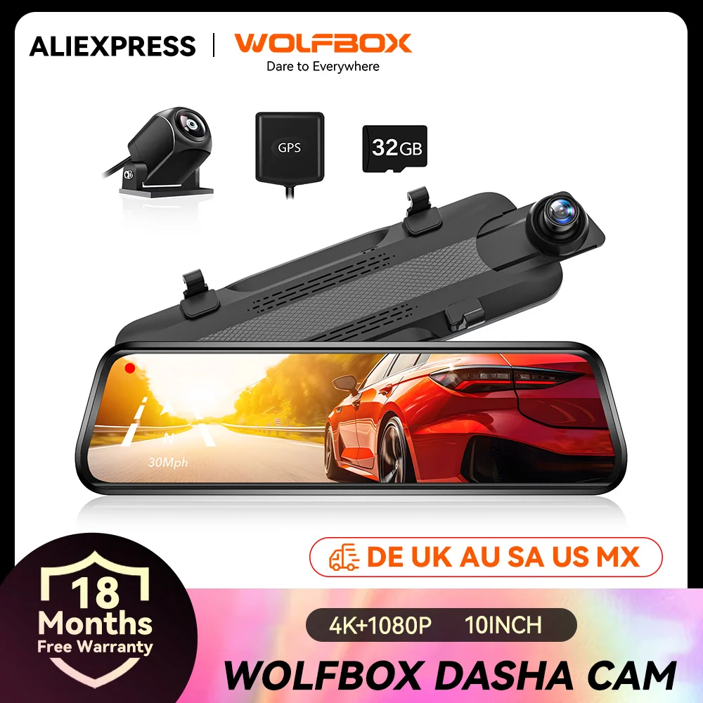 WOLFBOX G910 Dash Camera Frontale e Posteriore Dash Cam AI Motion Detection Videoregistratore per Auto per GPS Parcheggio Monitor Specchio Auto Dvr