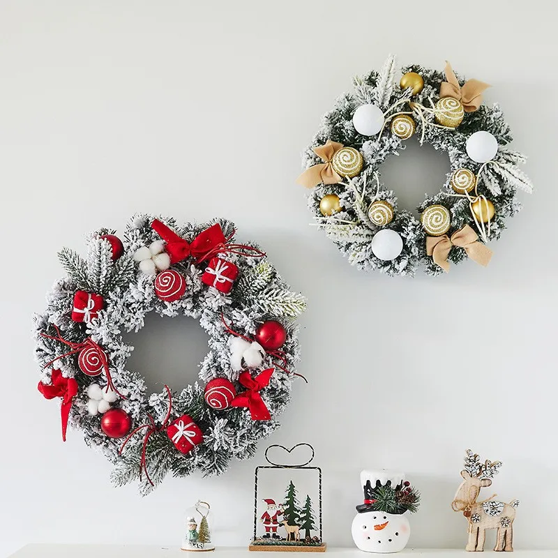 30cm Christmas Wreath Gift Box Decor Front Door Hanging Christmas Wreath Bow Tie Decoration For Window Wall Decors New Year