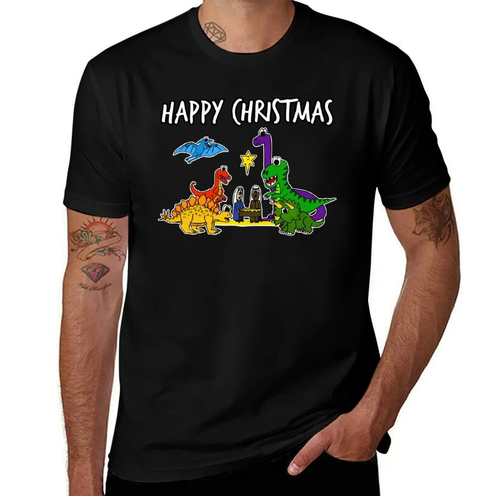 

Dinosaur Christmas Nativity Church Xmas Funny T-Shirt mens graphic t shirts T-Shirt