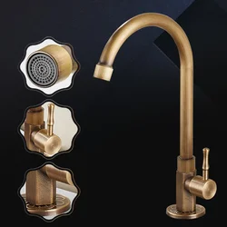 Kitchen Faucet Brass Classic Only Cold Water Kitchen Sink Tap Gooseneck Single Lever Outdoor Water Faucet Bronze Brushed Finish