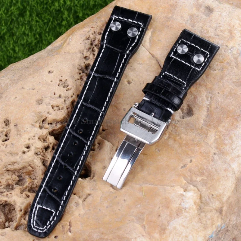 Genuine Leather Watch Strap for IWC Pilot Series 20mm 21mm 22mm Cowhide Bracelet Folding Clasp Waterproof Men Women Watch Band