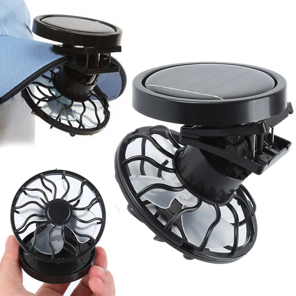 Outdoor Camping Hike Portable Small Fan Clip-on Brim Cooler Solar Energy Solar Cell Blower Fishing Tool Travel Cooling Device