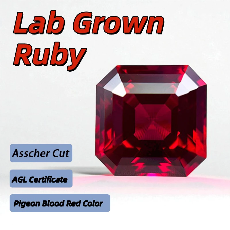 

Искусственно выращенный рубин огранки Ашер, цвета «голубиная кровь», свободный камень для самостоятельного изготовления ювелирных изделий, материалов для создания кольц, с сертификатом AGL.