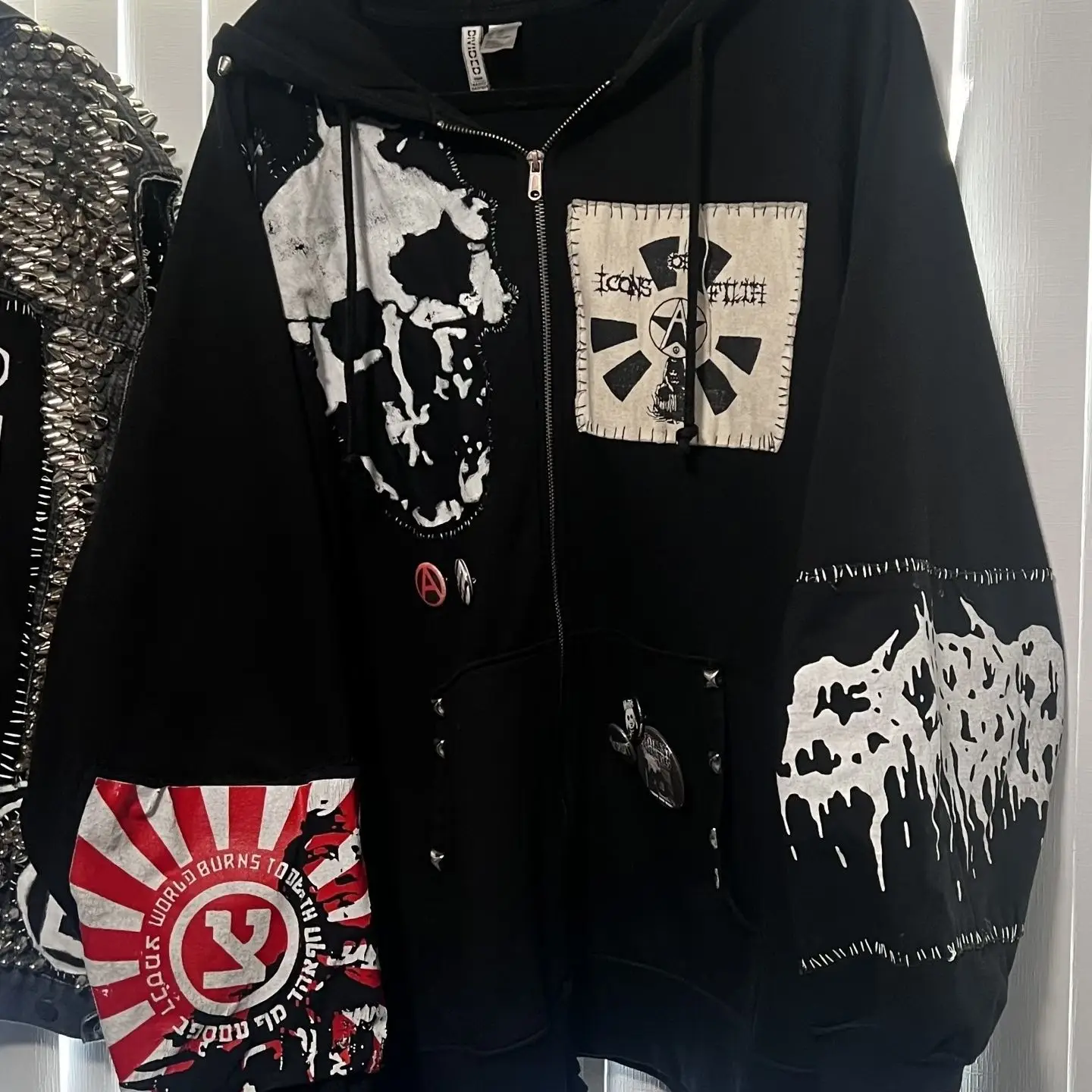

Gothic Punk Loose Skeleton Hot Girl Hooded Open Cardigan Sweatshirt Jacket Women Autumn Winter Vintage Y2K Subculture