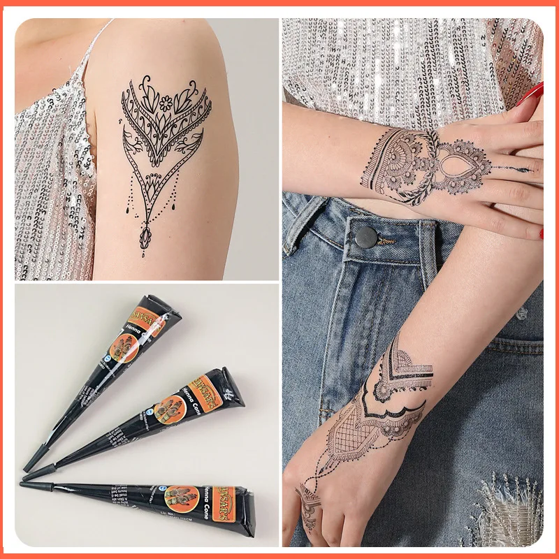 Henna Body Paint Wedding Paint Black Brown Henna Body Paint Arts Temporary Flash Tattoo Paste Cones Sexy Tattoo Indian Wedding