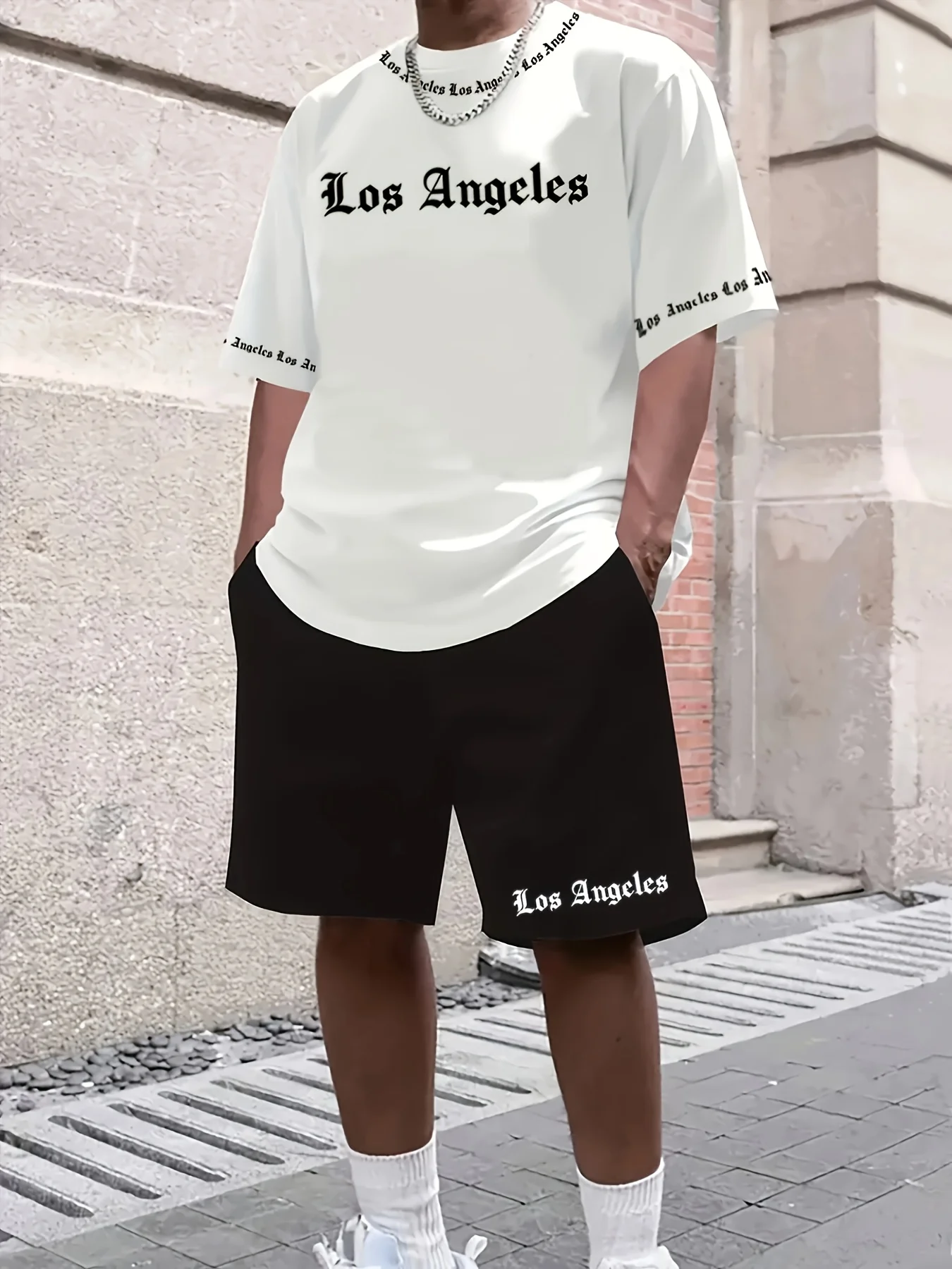 

2025 Los Angeles Letter Printed Men's Suit 2 Pieces Set Casual Suit Sportswear Fitness Set Men's Oversized Tracksuit 2 Piece Set