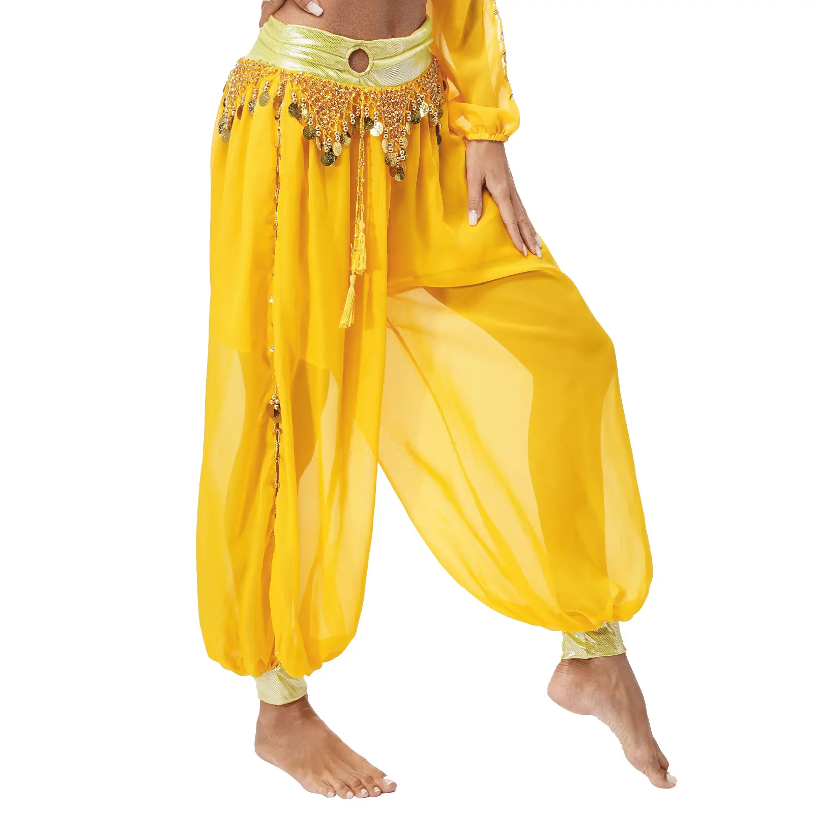 Sexy Women Belly Dance Lantern Pants Glitter Sequins Tassel Halloween Swing Yoga Belly Modern Jazz Dance Performance Costume