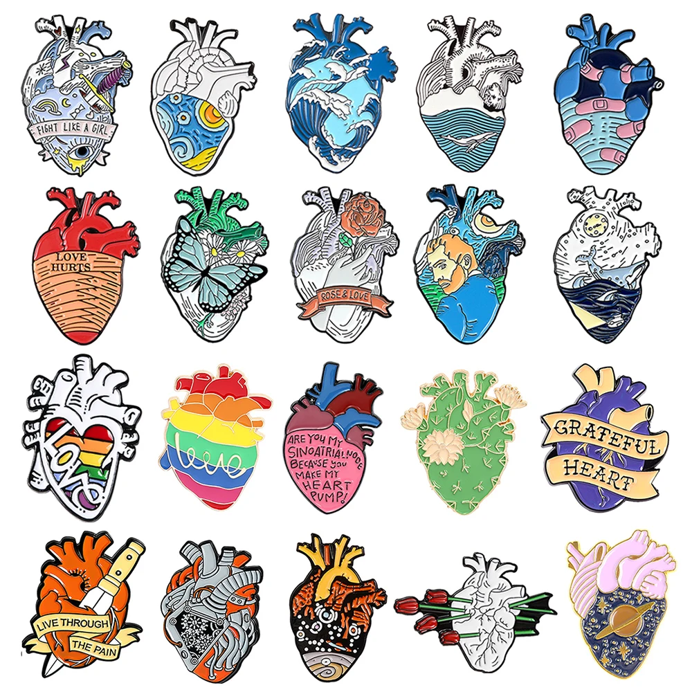 Broche de protección de arcoíris, corazón de océano, corazón roto, accesorios de corazón de amor, broche para mochila, insignia, alfileres de solapa, broche de corazón, calavera