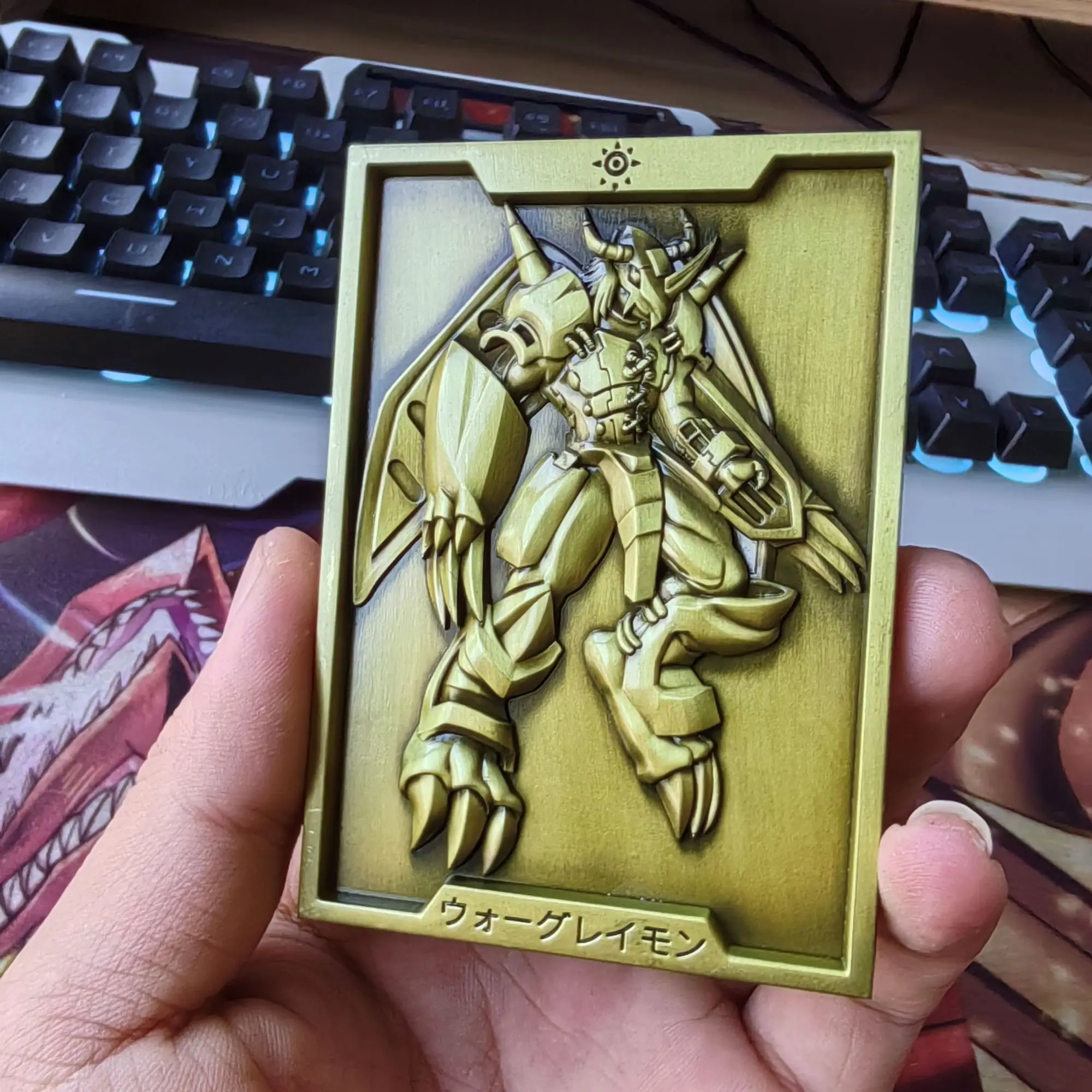 الرقمية الوحش الحرب Greymon بطاقة بطاقات Greymon الإغاثة ثلاثية الأبعاد جمع المعادن بطاقة Digimon أنيمي تمثال تحصيل لعب الاطفال هدية