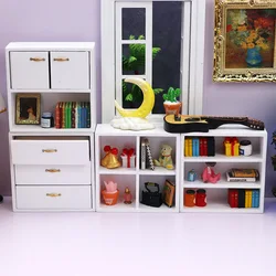 1:12 Dollhouse Miniature Cabinet Floor Shelf Bookcase Mini White Furniture Display Case Doll House Accessories Wooden Cupboard