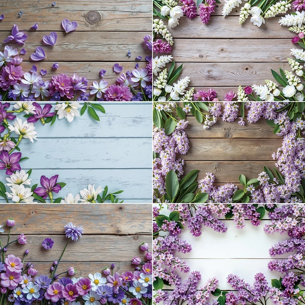 

MOON.QG Spring Flowers Wooden Backdrop Wood Board Photography Wallpaper Background Product Birthday Easter Studio Photo Supplies