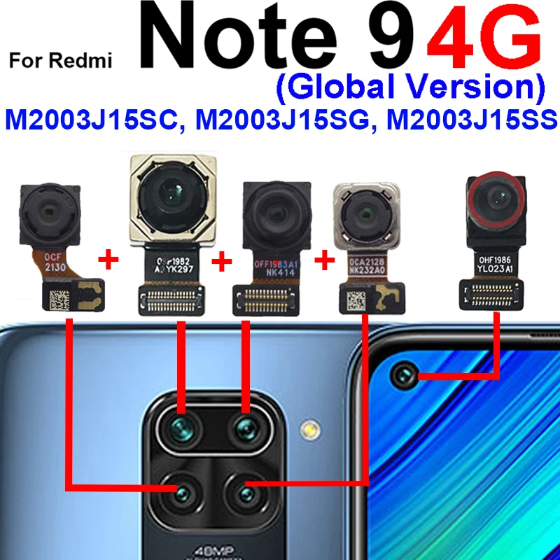 Front Back Big Camera For Xiaomi Redmi Note 9 Rear Front Small Selfie Facing Ultrawide Macro Depth Camera Flex Cable Model Parts