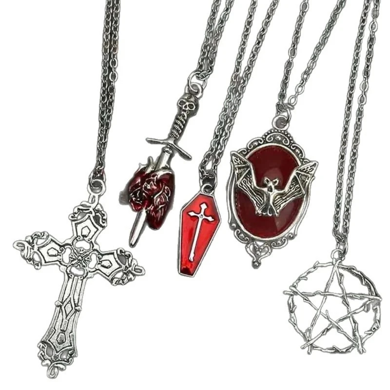 Retro Jewelry Edgy Bat Coffin Charm Necklace for Alternative Fashion Lovers