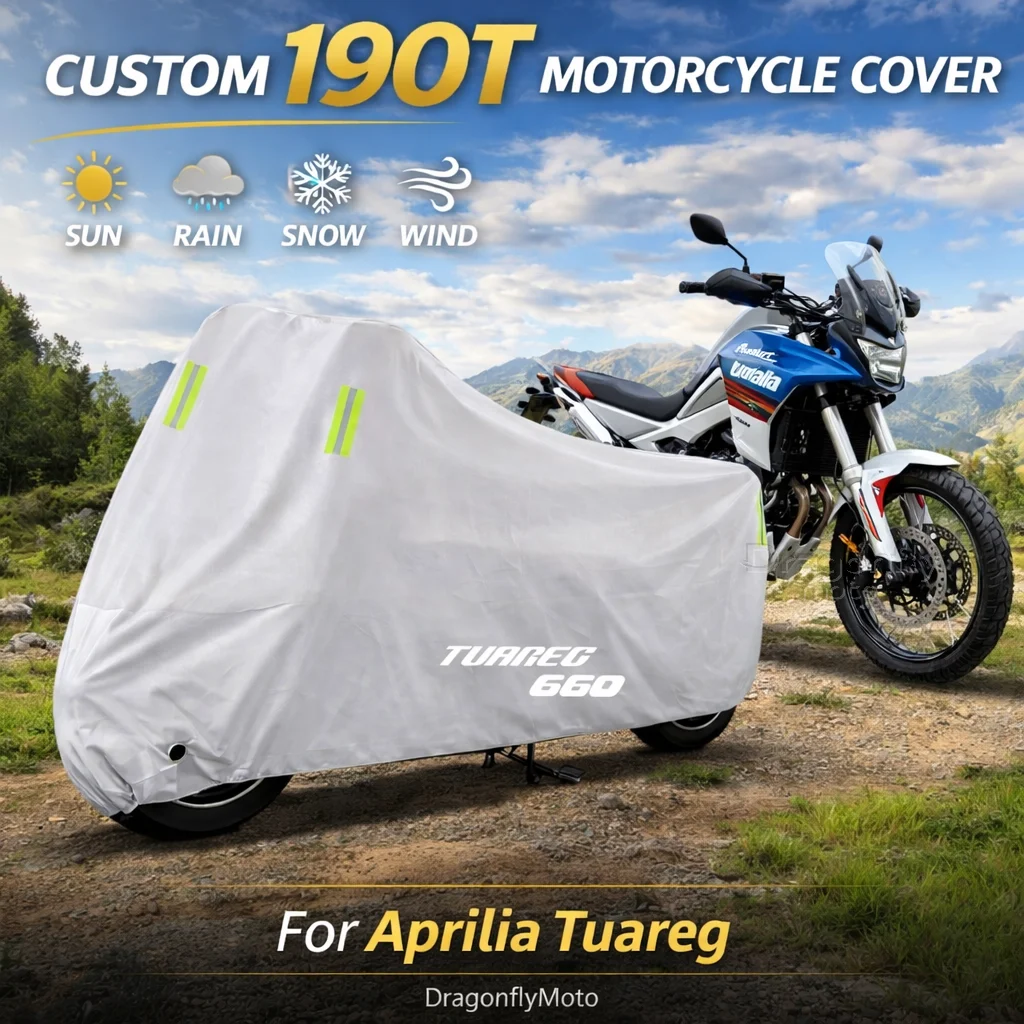 

Чехол для мотоцикла Aprilia Tuareg 660 Tuareg660, серебристый, водонепроницаемый, защита от УФ-лучей, дождя, пыли, солнца, для улицы и дома