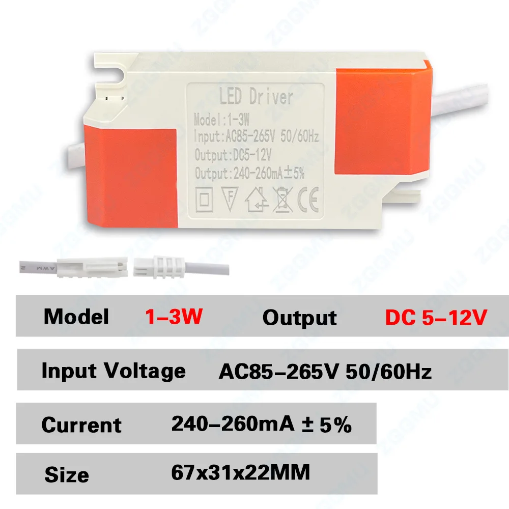 Sterownik LED 1-3W 4-7W 8-12W 12-18W 18-24W Adapter AC85V-265V zasilacz obudowa z tworzywa sztucznego 240-260mA dla Panel oświetleniowy