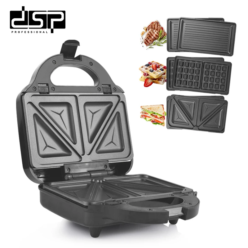 DSP Hot Sale Kitchen Appliance 3 in 1 Detachable Waffle Grill Sandwich Maker 2 Slice Breakfast Toaster Waffle Maker