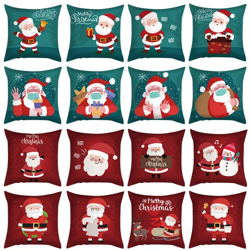 Home Decoration Christmas decoration green -red house Santa Claus printed pillowcase cushion cover Decoración navideña