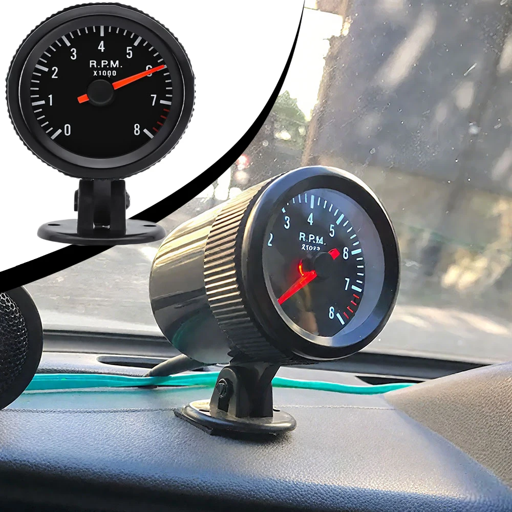 

Универсальный автомобильный тахометр 8K 12 В для двигателя 1-8 цилиндров, 52 мм, 8000 об/мин, белый светодиодный спидометр с держателем датчика, автоаксессуары