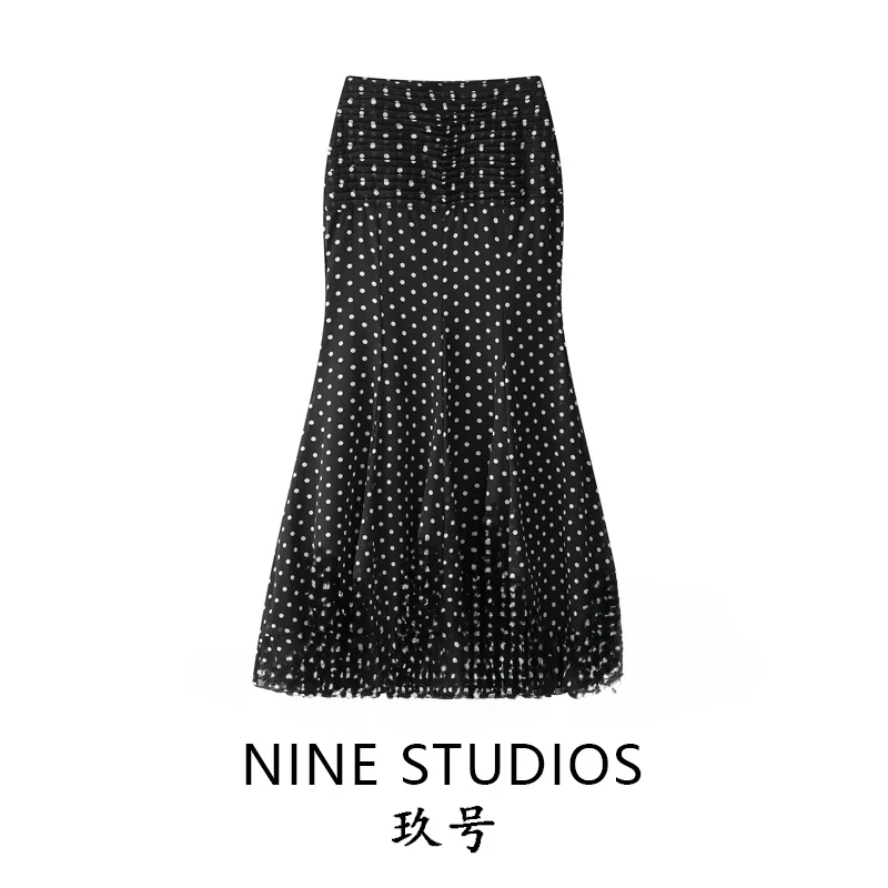 

NINE ZAR Women's Polka Dot Print High Waist Bodycon Fish Tail Skirt Midi Sexy Slim Fit Half Body Skirt Summer 2026 Polyester