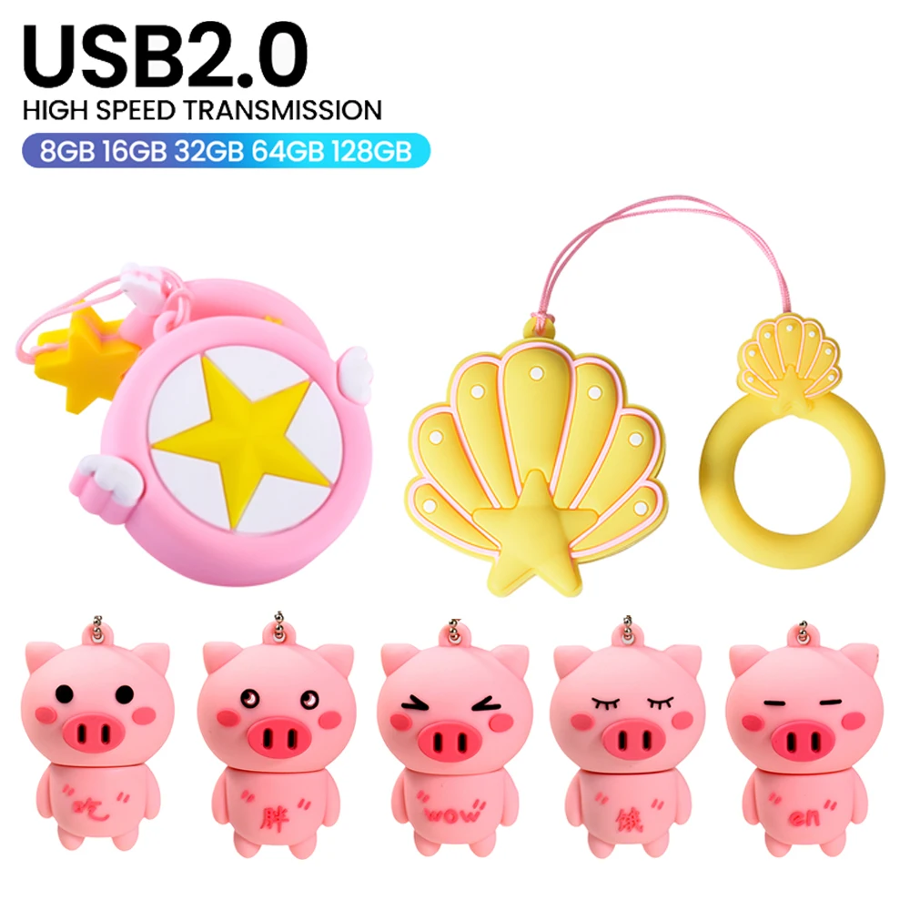 

Cartoon Pink Cute Pig USB 2.0 Flash Drives 64GB Silica Gel Pen Drive 32GB Souvenir Memory Stick U Disk Free Key Chain 4GB 8GB
