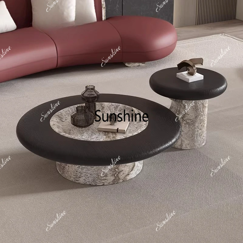 

Italian minimalist side few size apartment living room household round coffee table black