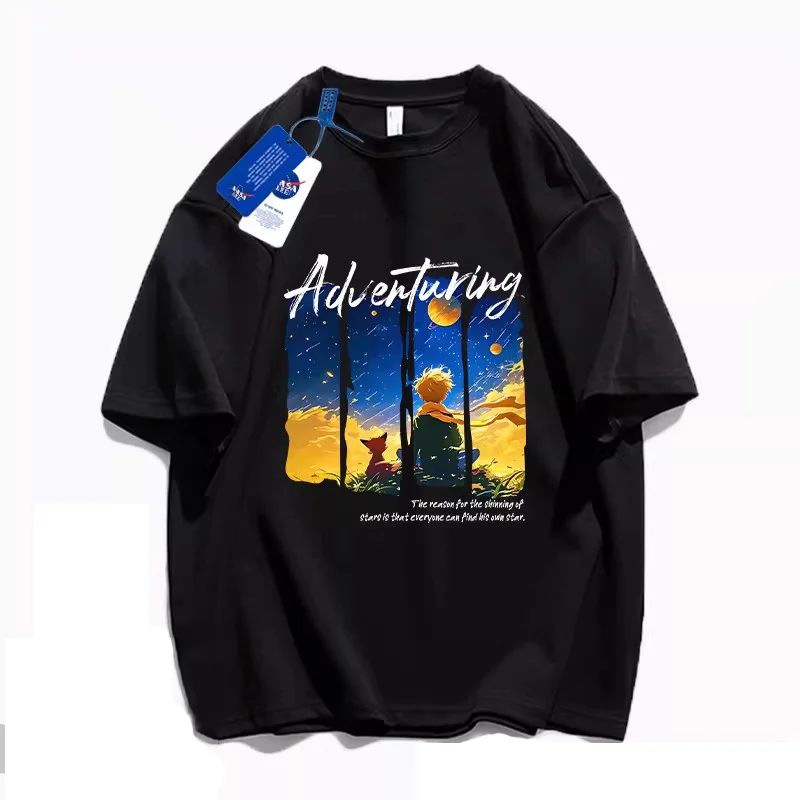 Camiseta de Manga Corta con Diseño de Dibujos Animados del Principito, Verano 2026, para Niños y Niñas Adolescentes, 100% Algodón