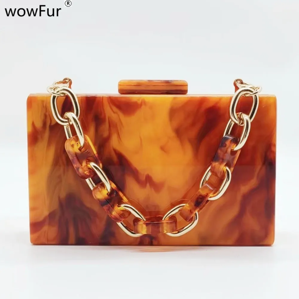 Ink Marble Dark Orange Acrylic Box Evening Clutch Bags For Wedding Party Women Luxury Designer Small Handbag Party Wedding Walle