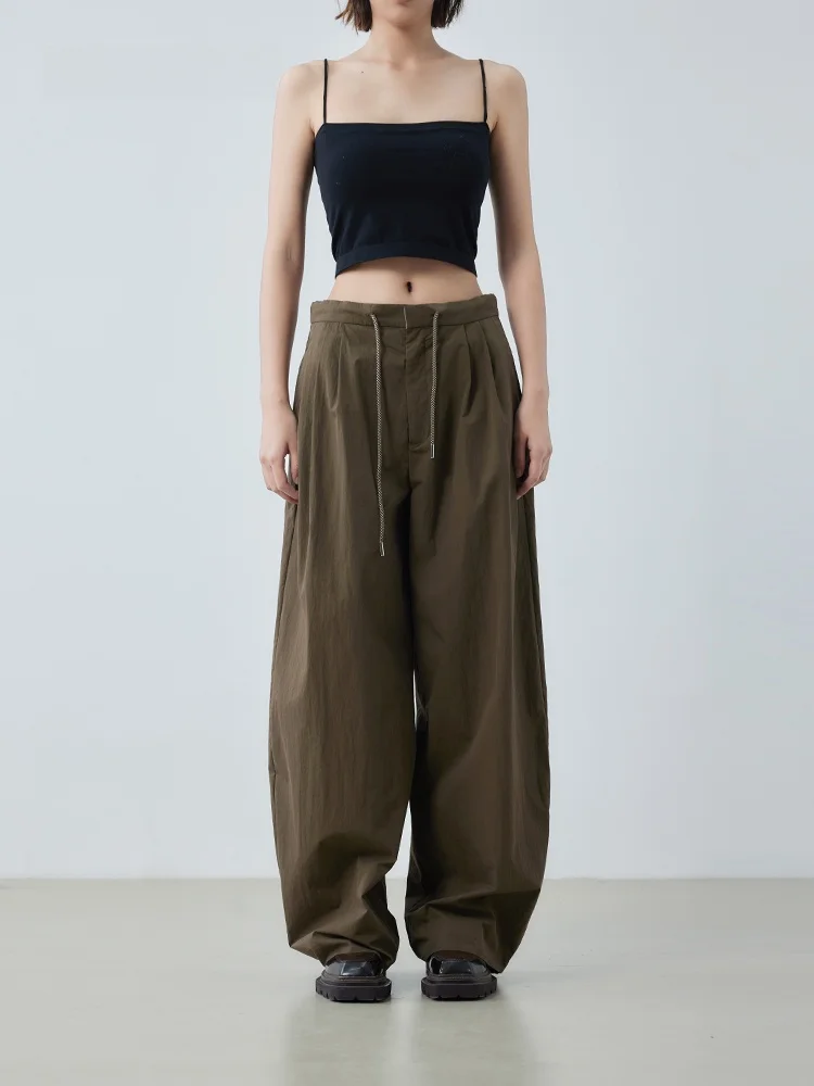 

Брюки XMOOM2025: Новинка весны, повседневные женские брюки с складками, на шнурке, легкие, прямые, для работы