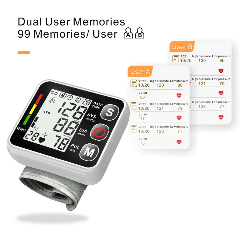 Medical Russian Wrist Digital Blood Pressure Monitor Automatic Arm Sphygmoman Tonometer Cuff Tensiometer Heart Rate Pulse Meter