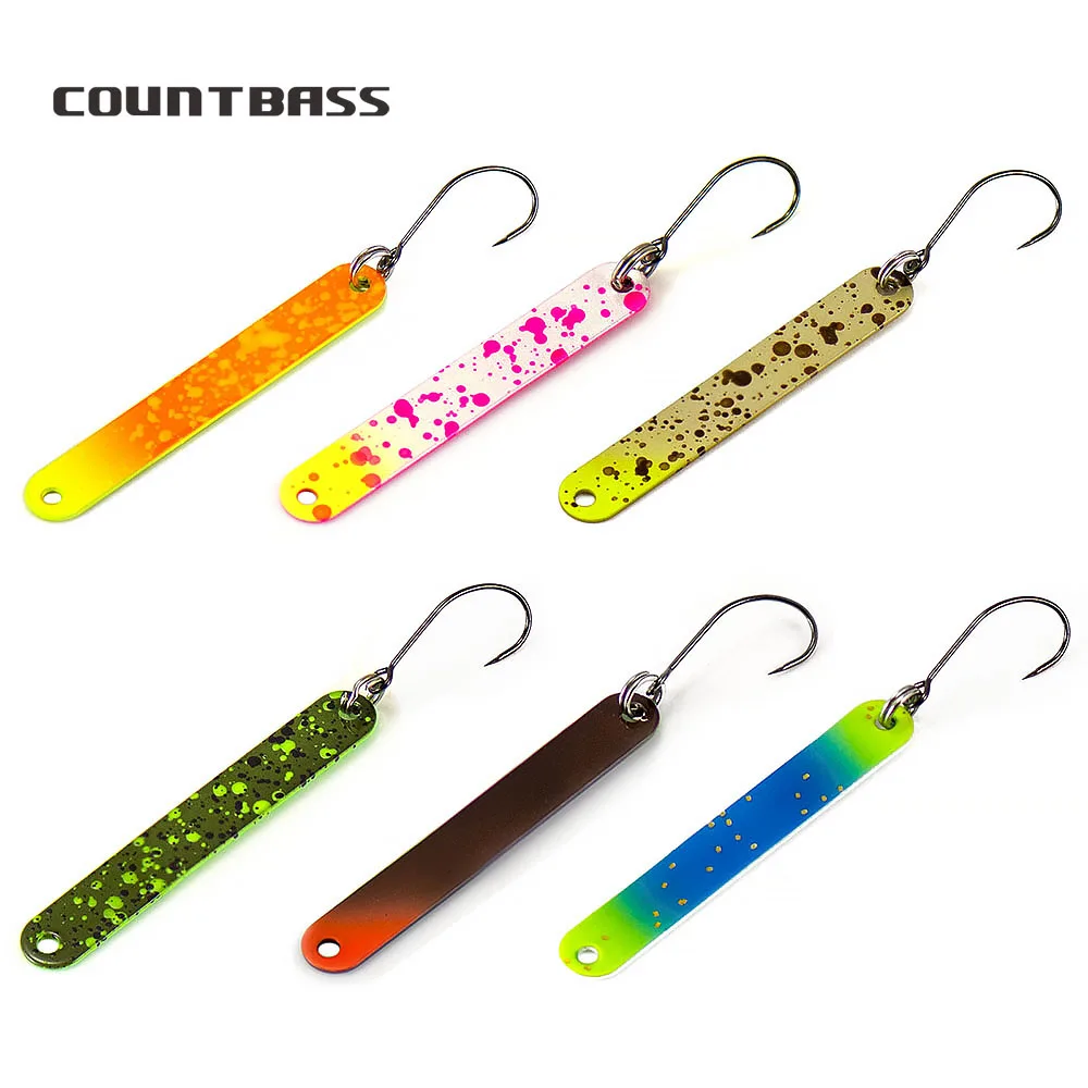 COUNTBASS 6PCS Casting Spoon 1.3g 3/64oz, 2.3g 5/64ozwith Barbless Single Hook Salmon Trout Pike Bass Metal Brass Fishing Lures