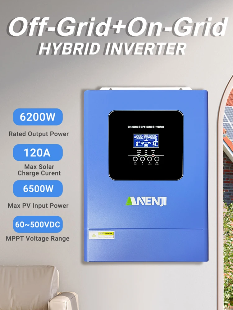 ANENJI 6,2 kW Wechselrichter 48 V Hybrid-Solar-Wechselrichter Parallel On Off Grid Reine Sinuswelle MPPT120A Solarladegerät für Solarpanel PV
