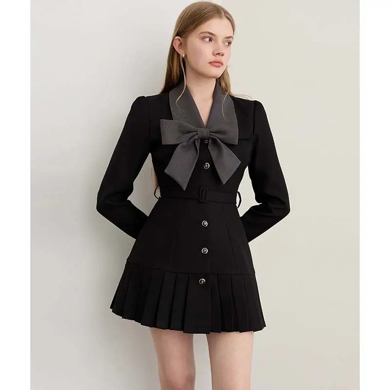 [حزام مجاني مع بطانة] سترة نسائية جديدة للخريف والشتاء بخصر على شكل فيونكة قصيرة ورغبة نقية للرياح