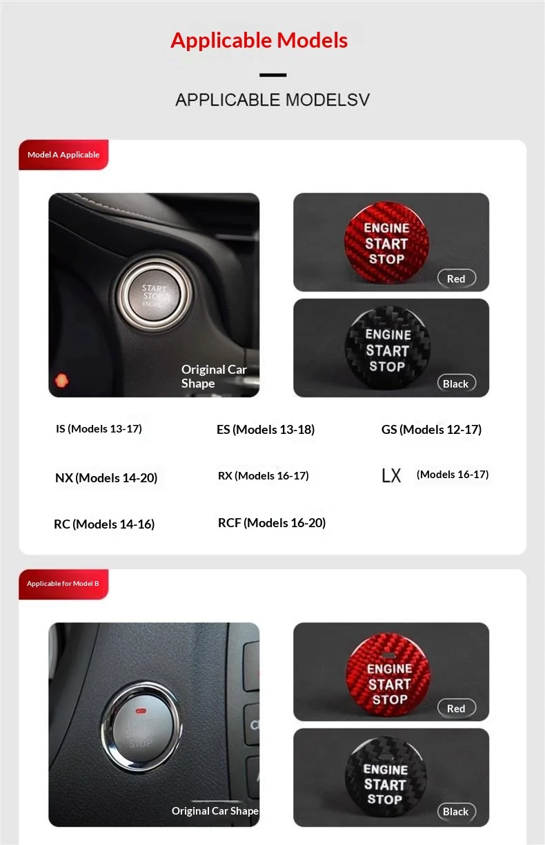 Echte Carbonfaser-Autozubehör-Aufkleber für den Motorstart-Stopp-Knopf, Innenverkleidung für Lexus IS ES GS NX RX LX RC F. – Detail 2