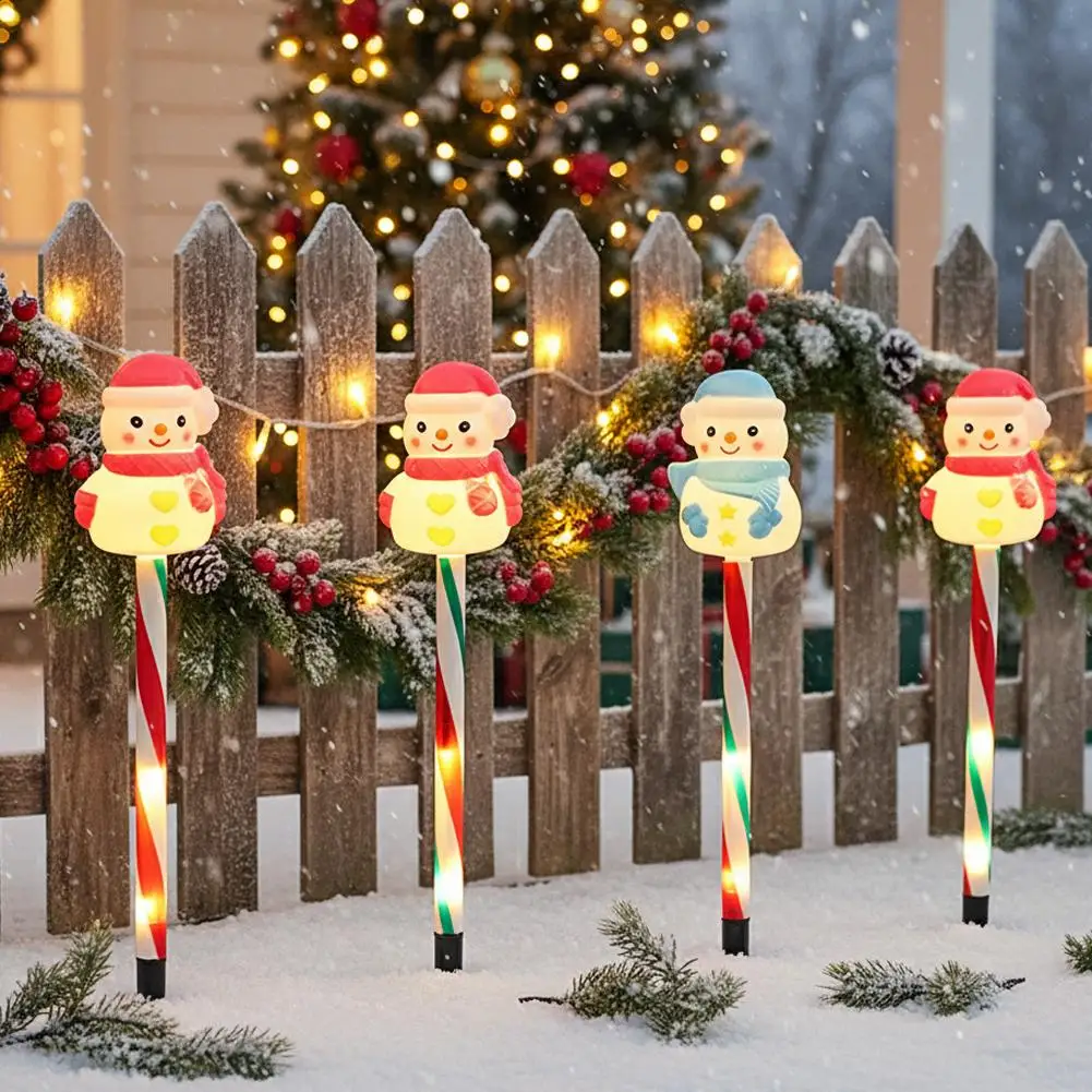 5PC 1Set Solar Powered Christmas Theme Snowman Cane Gift Box Combination with Ground Plug Light String Outdoor Holiday Decor