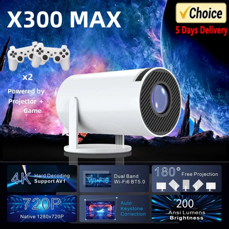 

Advanced Home Cinema Projector with Gaming Experience-Portable Retro X300MAX,Android 11,Dual WIFI&BT5.4,1280x720P