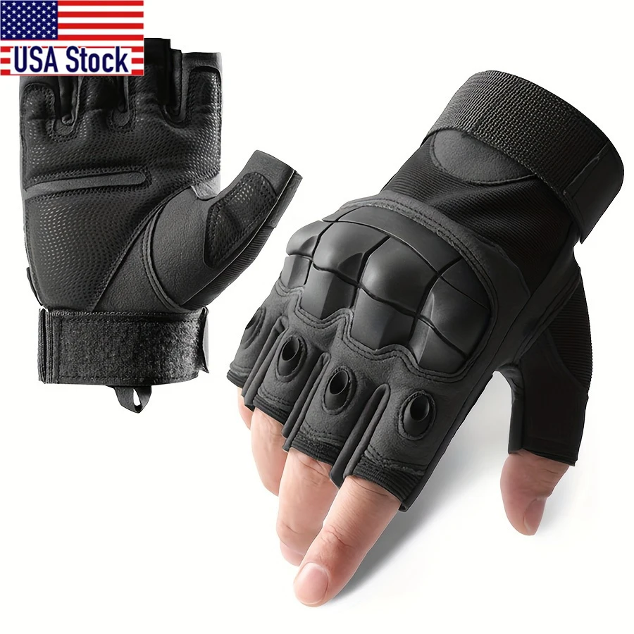 

1 пара мужских тактических перчаток на половину пальцев с защитными подушечками для суставов, трикотажная ткань из полиэстера, совместимость с сенсорным экраном